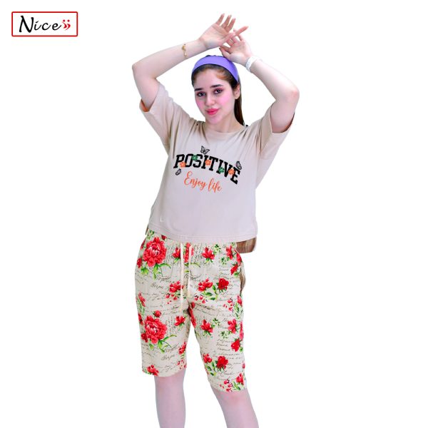 ست تیشرت و شلوارک لنین زنانه - Image 3